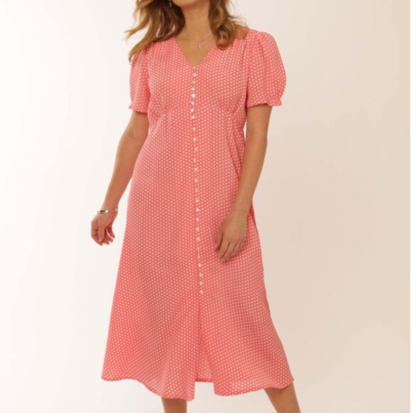 Pomodoro Coral Polka Dot Dress - Picture 2 of 13